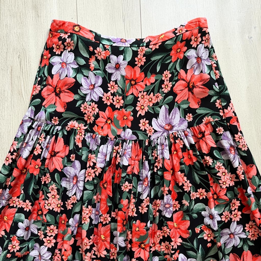 Abel the Label Womens Floral Tiered Maxi Skirt Black Red Purple Rayon Size S - Picture 6 of 8